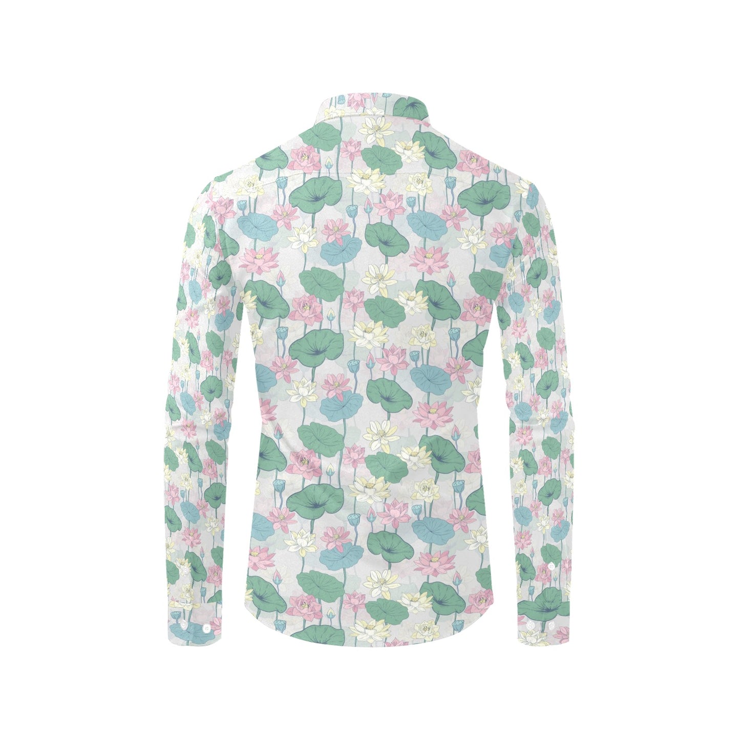 Water Lily Print Design LKS305 Men's Long Sleeve Dress Shirt