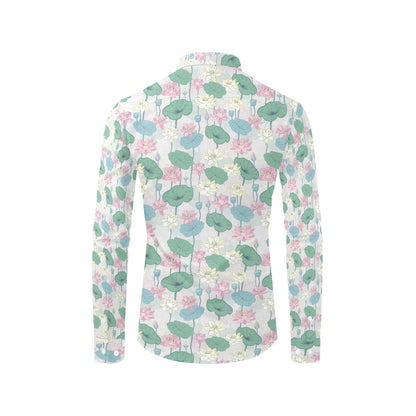 Water Lily Print Design LKS305 Men's Long Sleeve Dress Shirt