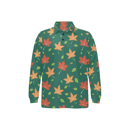 Maple Leaf Pattern Print Design 04 Long Sleeve Polo Shirt For Men's