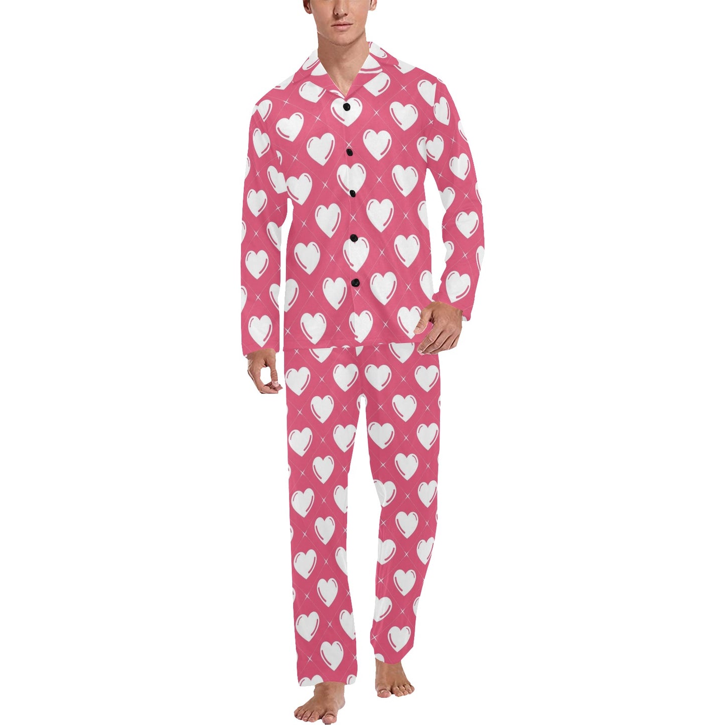 Heart Pattern Print Design HE07 Men's Long Pajama Set