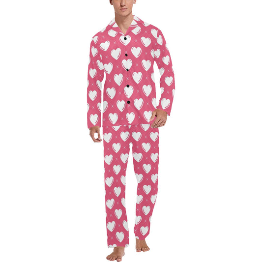 Heart Pattern Print Design HE07 Men's Long Pajama Set