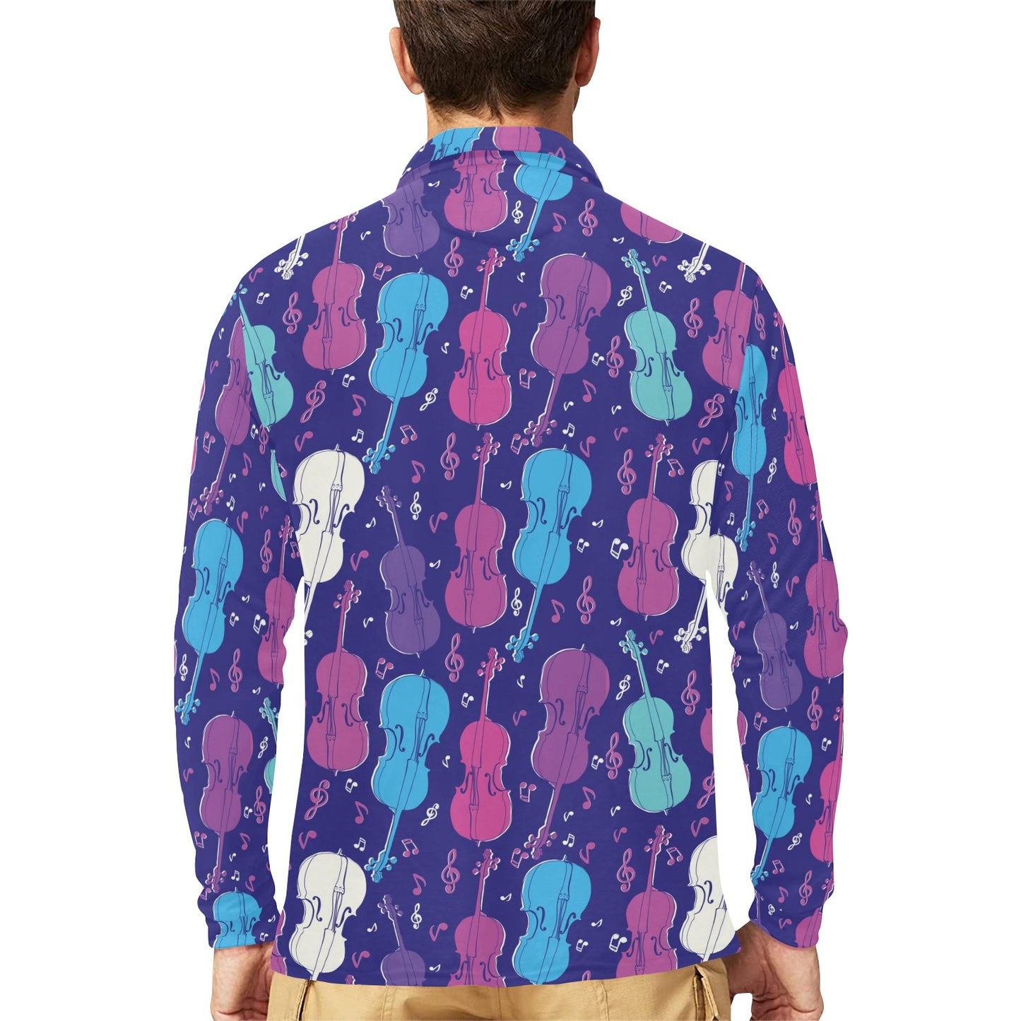 Cello Pattern Print Design 01 Long Sleeve Polo Shirt For Men's