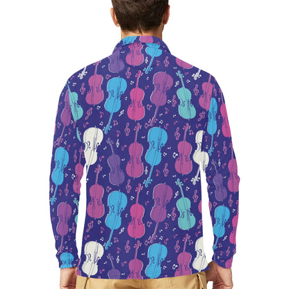Cello Pattern Print Design 01 Long Sleeve Polo Shirt For Men's