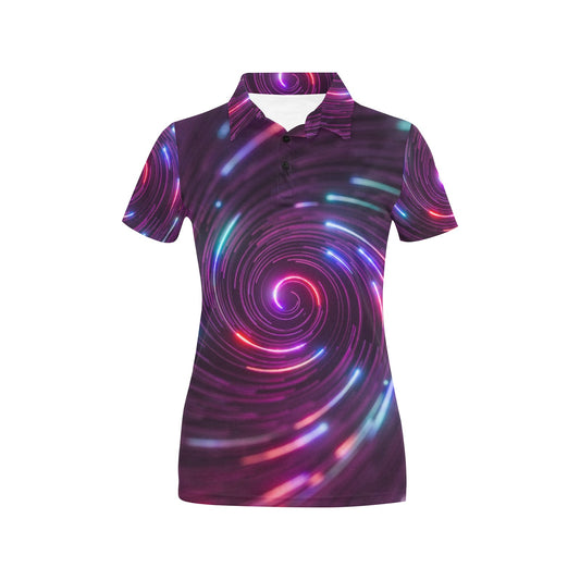 Vortex Twist Swirl Purple Neon Print Women's Polo Shirt