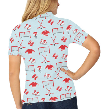 Hockey Red Equipment Print Design LKS305 Women's Polo Shirt