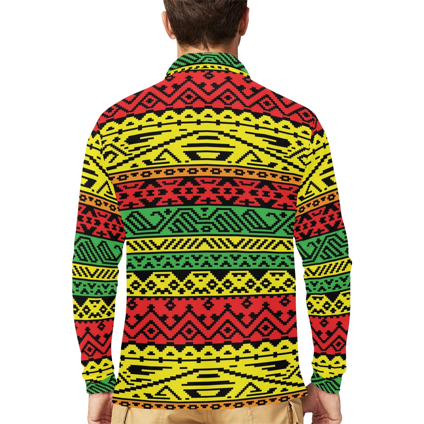 Rastafarian Pattern Print Design A02 Long Sleeve Polo Shirt For Men's