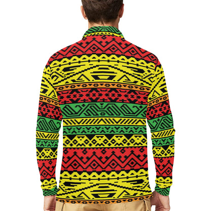 Rastafarian Pattern Print Design A02 Long Sleeve Polo Shirt For Men's