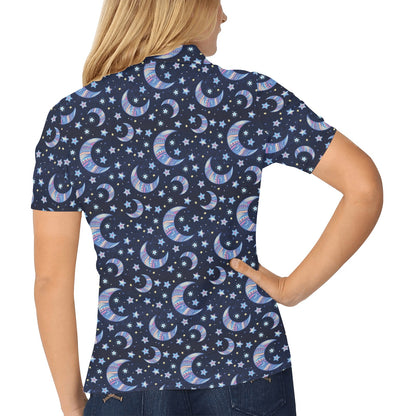 Celestial Moon Pattern Print Design 03 Women's Polo Shirt
