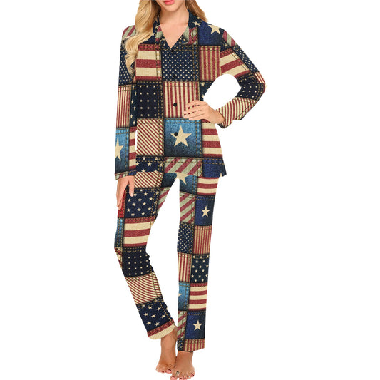 American flag Patchwork Design Women's Long Pajama Set
