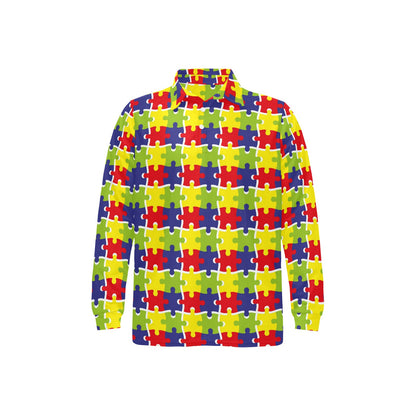Autism Awareness Pattern Print Design 03 Long Sleeve Polo Shirt For Men's