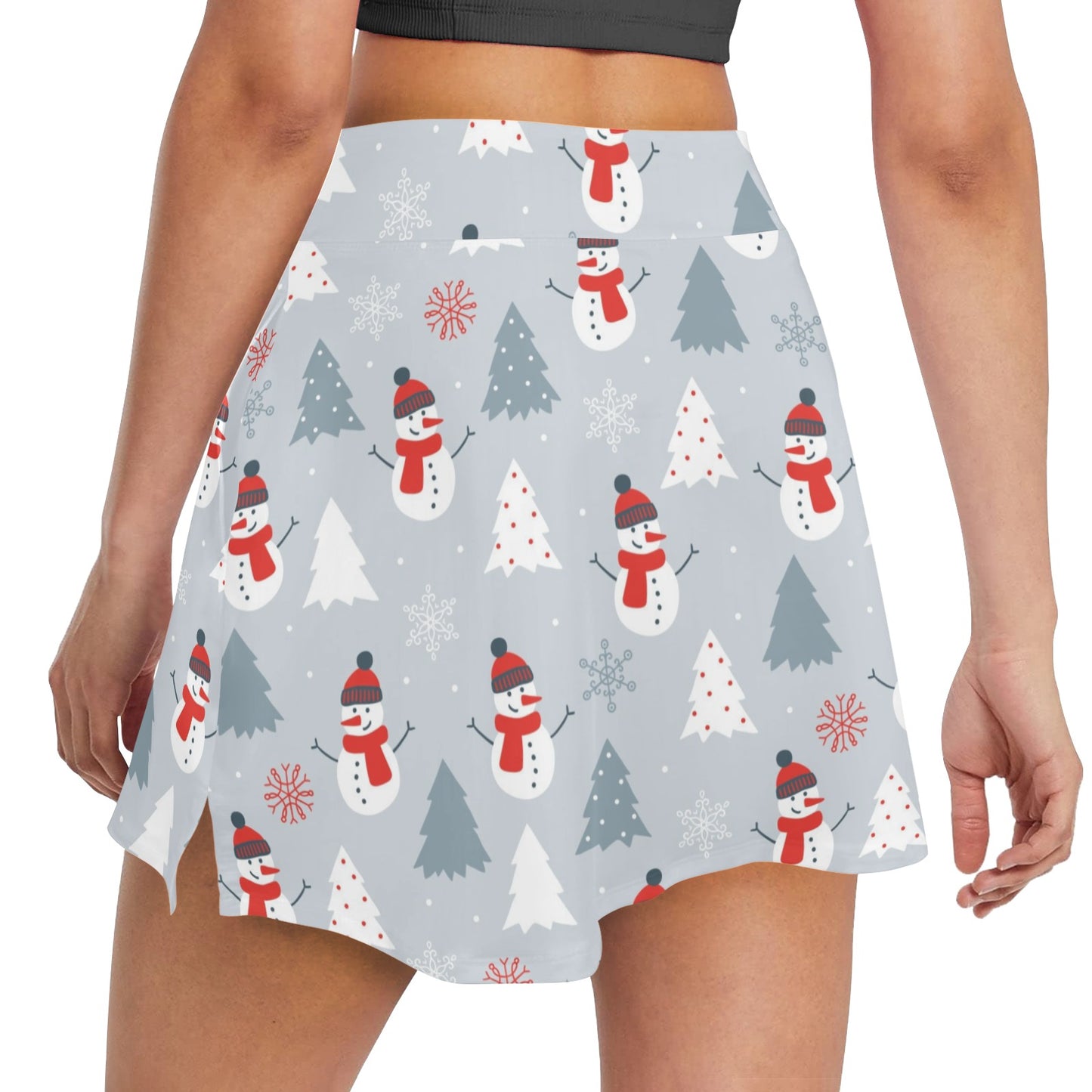 Snowman Print Design LKS302 Women's Golf Skirt with Pocket