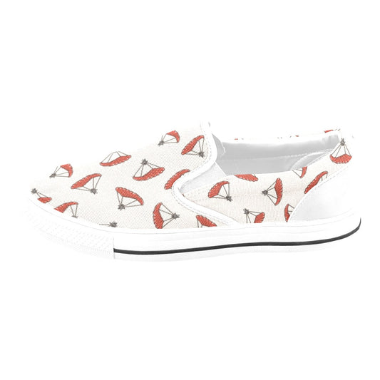 Skydiver Print Design LKS302 White Slip Ons Canvas Women's Shoes