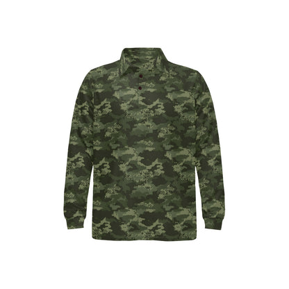 Army Camouflage Pattern Print Design 02 Long Sleeve Polo Shirt For Men's