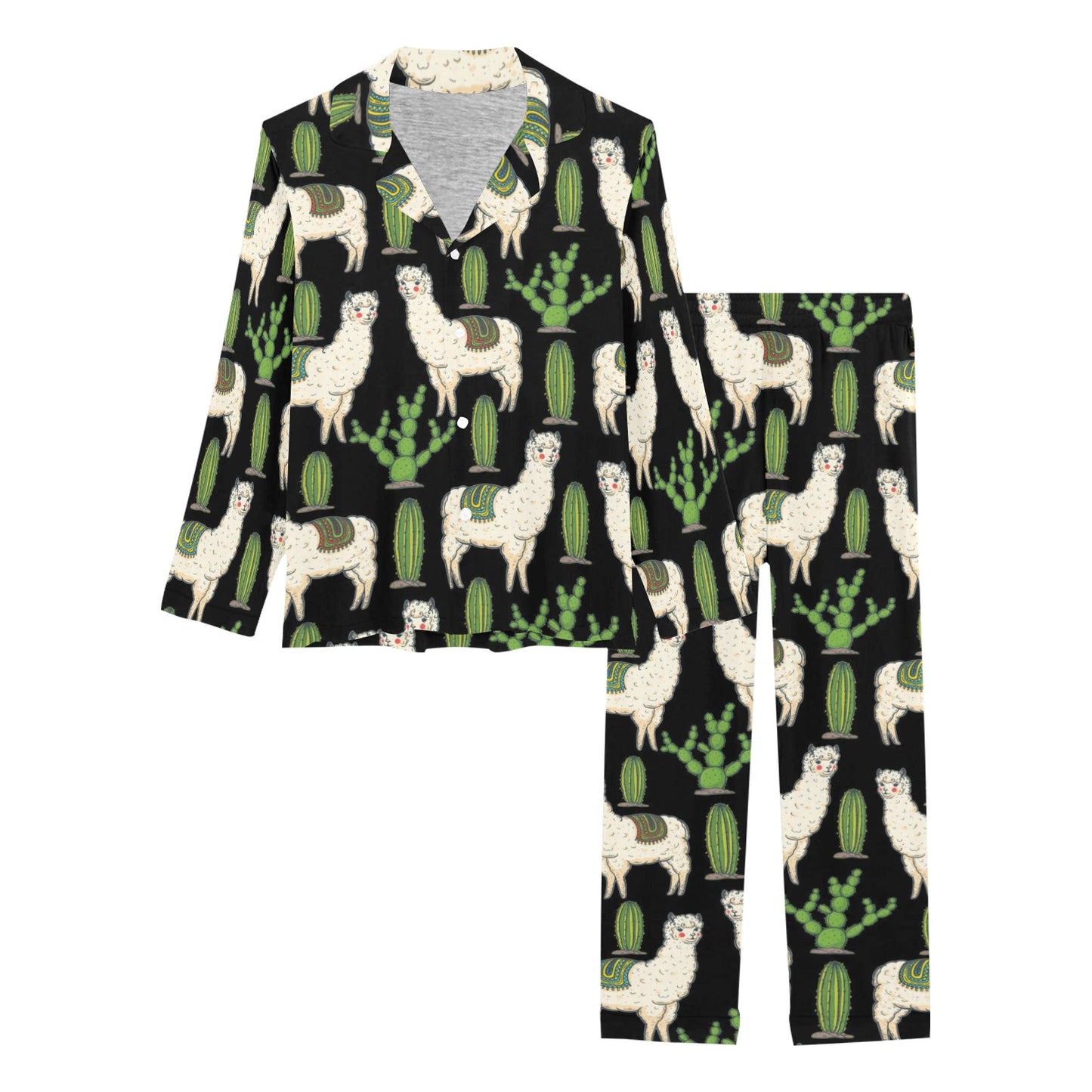 Llama Cactus Pattern Print Design 011 Women's Long Pajama Set
