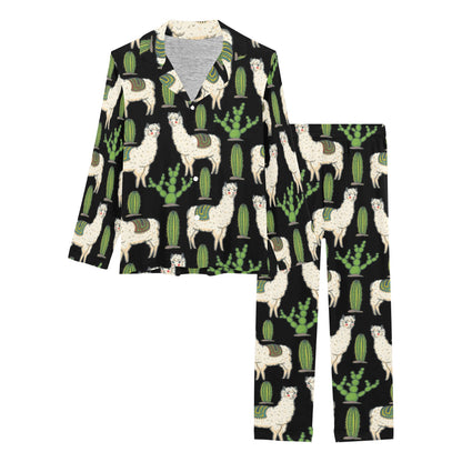 Llama Cactus Pattern Print Design 011 Women's Long Pajama Set
