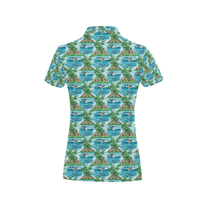 Palm Tree Hawaiian Themed Design Print Women's Polo Shirt