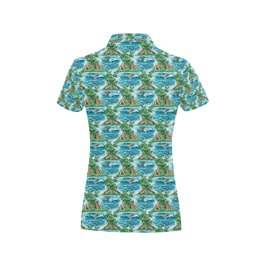 Palm Tree Hawaiian Themed Design Print Women's Polo Shirt