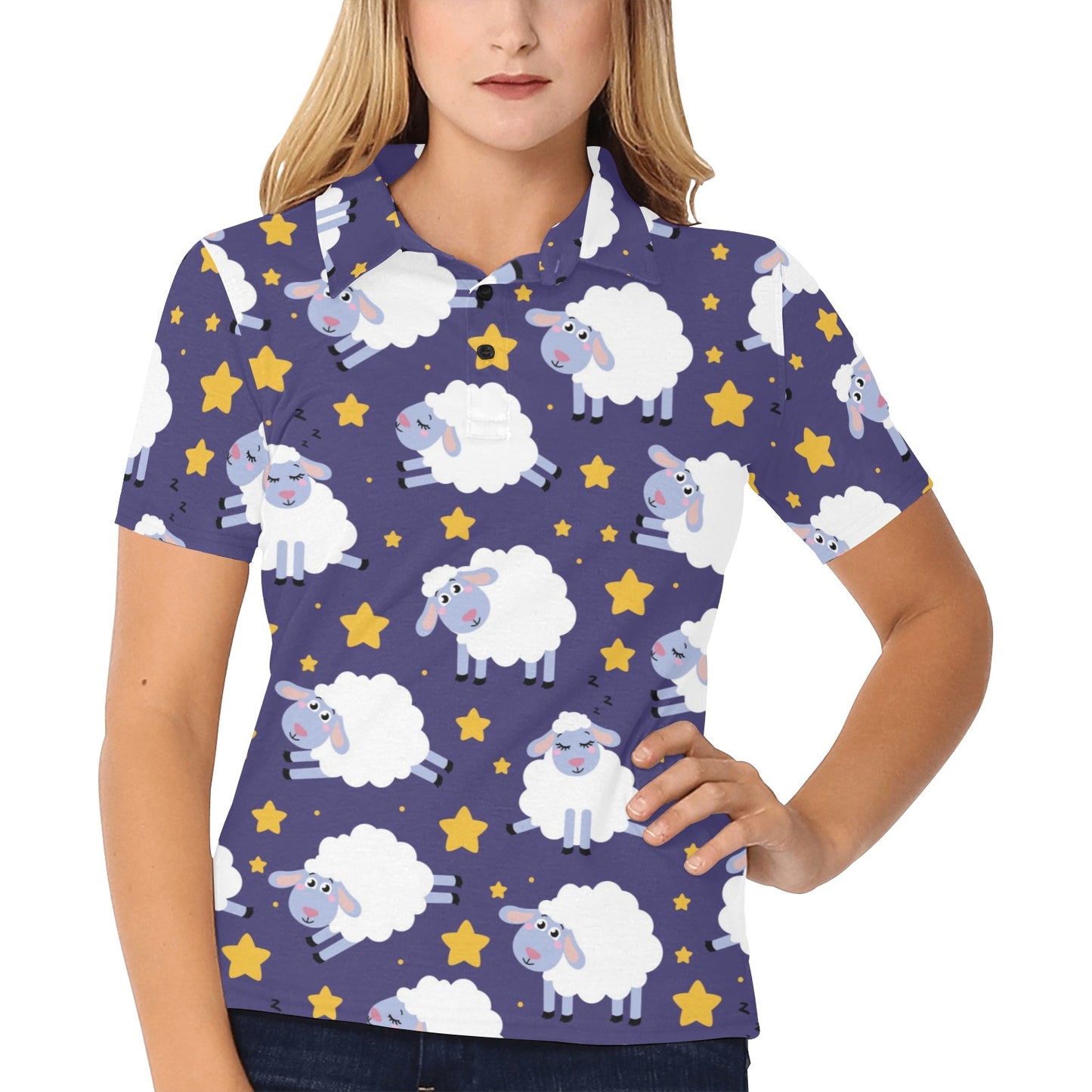 Sheep Pattern Print Design 03 Women's Polo Shirt