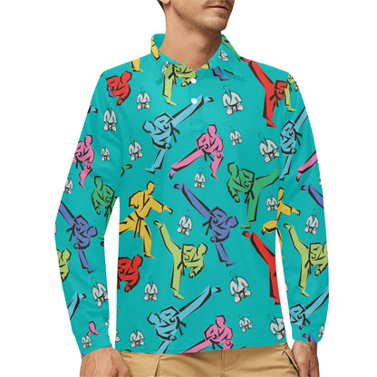 Judo Pattern Print Design 01 Long Sleeve Polo Shirt For Men's