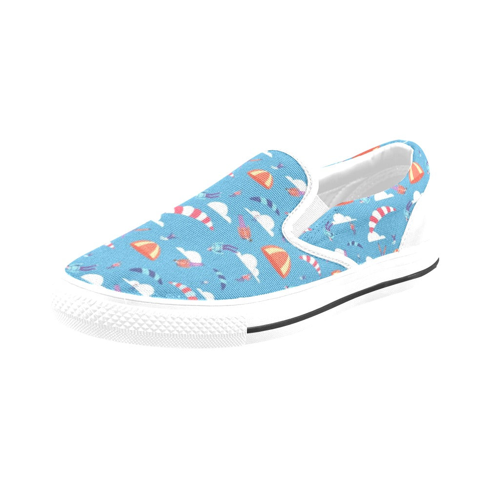 Skydiver Print Design LKS306 White Slip Ons Canvas Women's Shoes