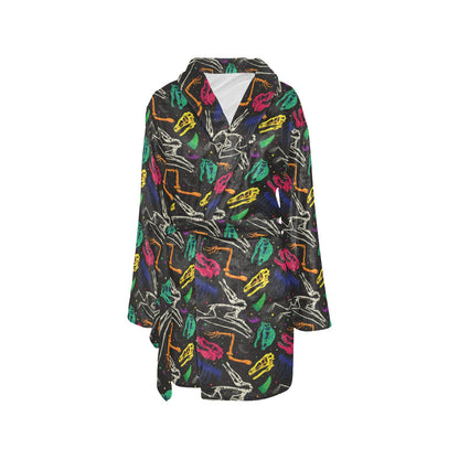 Dinosaur Skull Color Print Pattern Women's Fleece Robe