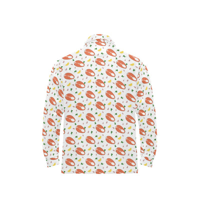Salmon Steak Print Design LKS303 Long Sleeve Polo Shirt For Men's