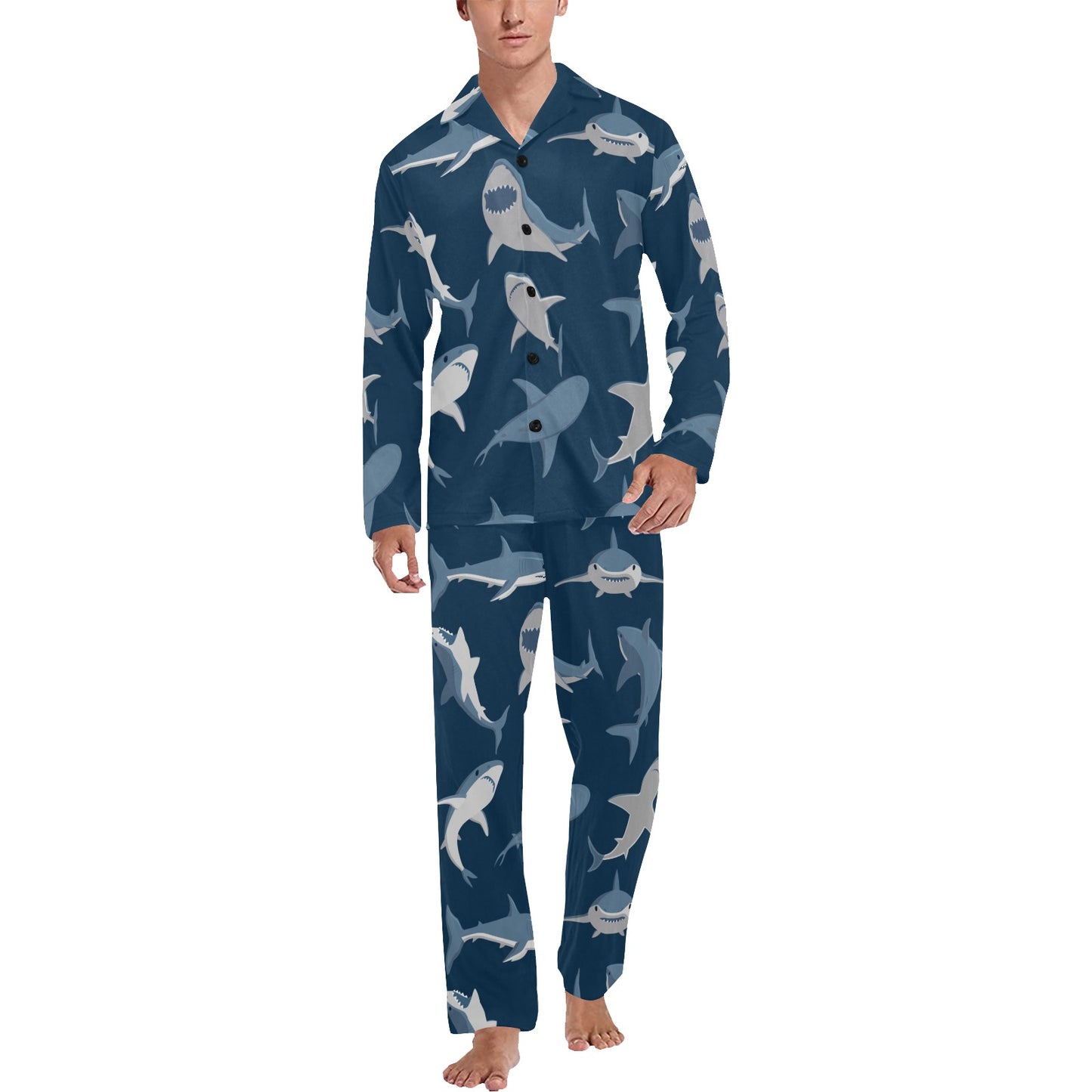 Shark Action Pattern Men's Long Pajama Set