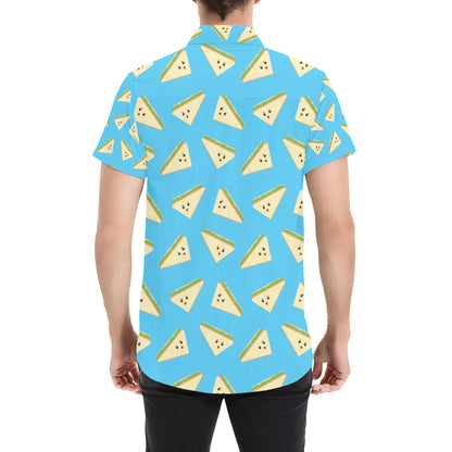 Sandwich Emoji Print Design LKS305 Men Short Sleeve Button Up Shirt