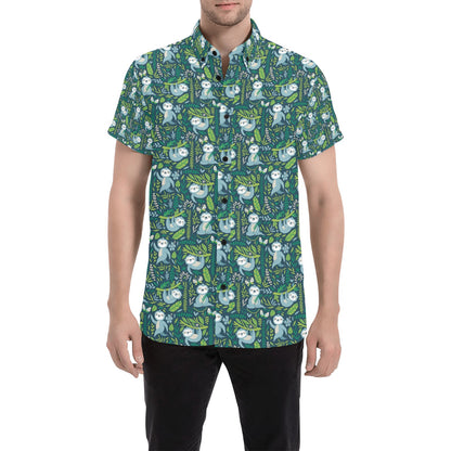 Sloth Print Design LKS304 Men Short Sleeve Button Up Shirt
