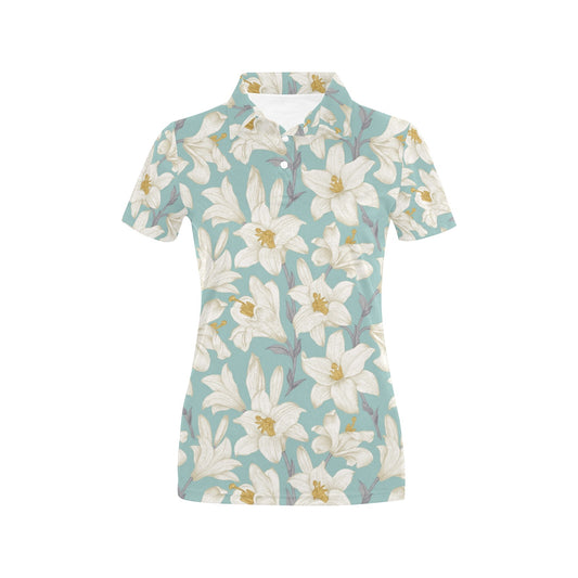 Lily Pattern Print Design 02 Women's Polo Shirt
