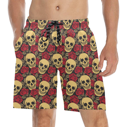 Skull And Roses Print Design LKS302 Men's Swim Trunks Beach Shorts