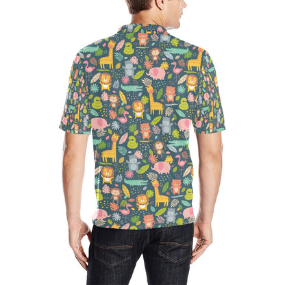 Safari Animal Cartoon Print Design LKS305 Men Polo Shirt