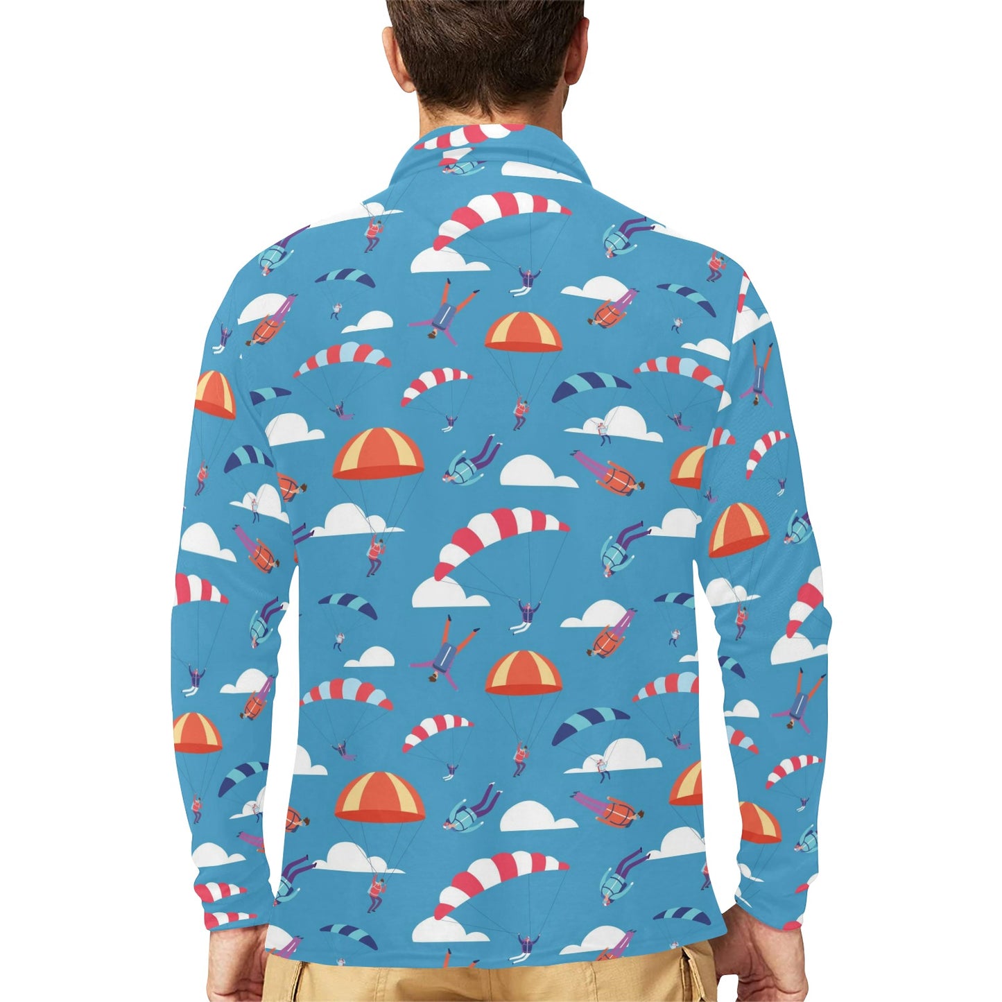 Skydiver Print Design LKS306 Long Sleeve Polo Shirt For Men's