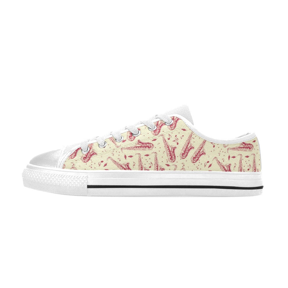 Saxophone Print Design LKS402 Women's White Low Top Shoes