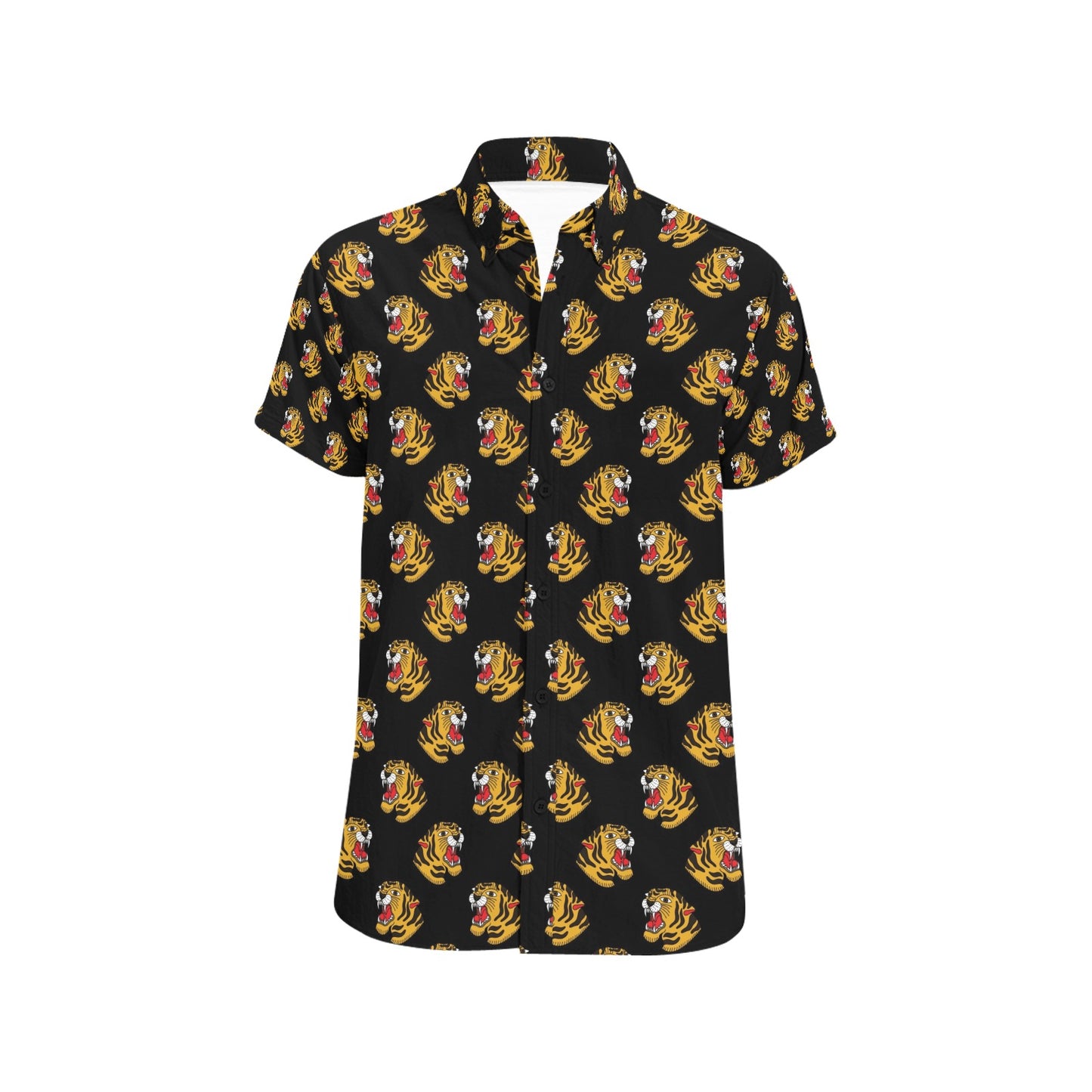 Tiger Head Print Design LKS306 Men Short Sleeve Button Up Shirt