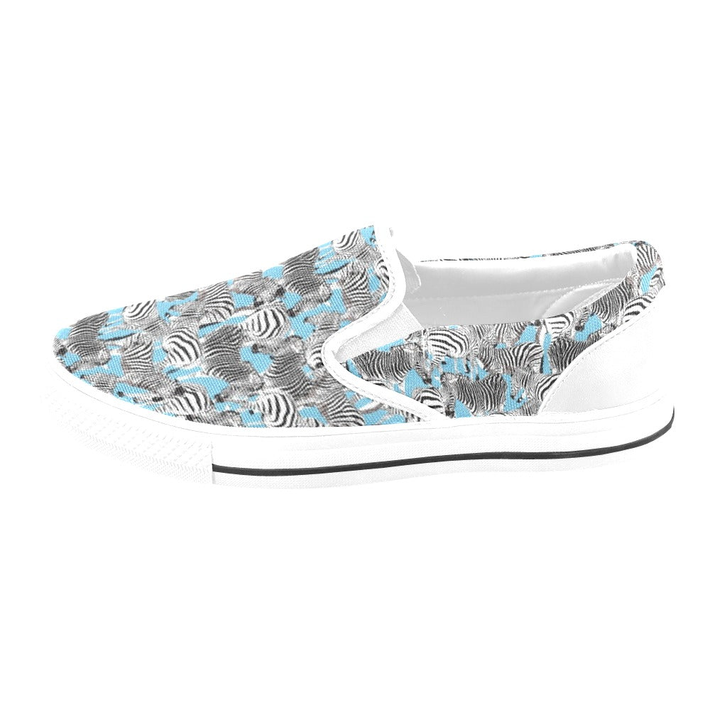 Zebra Print Design LKS305 White Slip Ons Canvas Women's Shoes