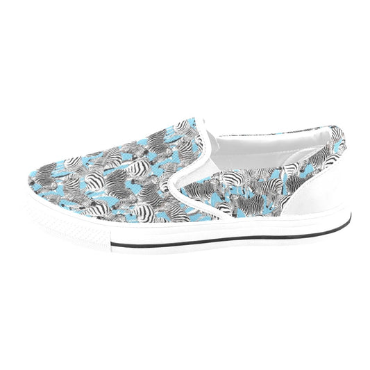 Zebra Print Design LKS305 White Slip Ons Canvas Women's Shoes