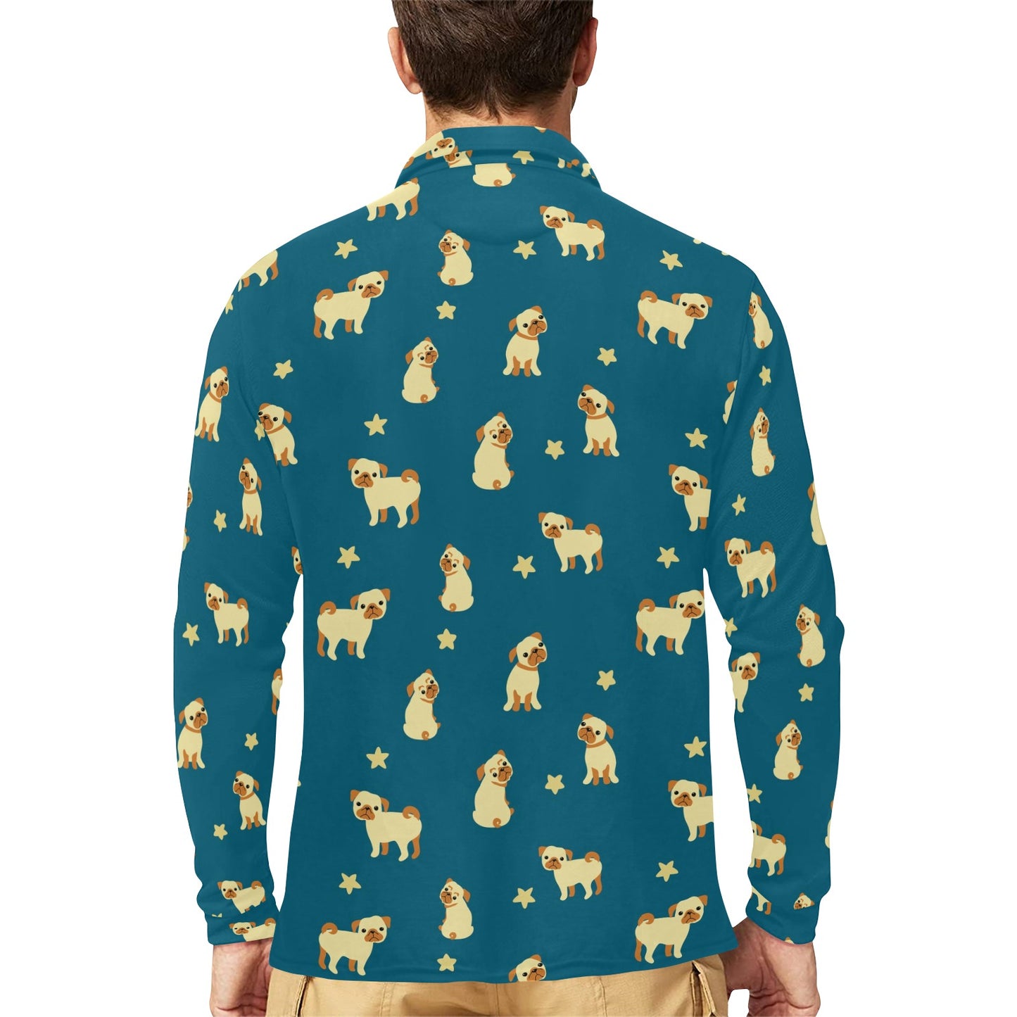 Pug Pattern Print Design A06 Long Sleeve Polo Shirt For Men's
