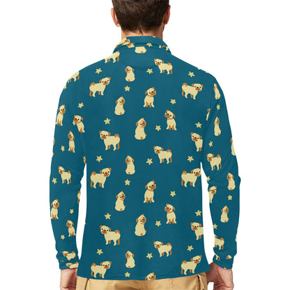 Pug Pattern Print Design A06 Long Sleeve Polo Shirt For Men's