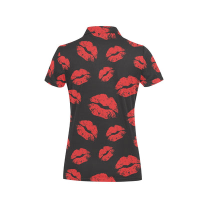 Lip Red Pattern Print Design 02 Women's Polo Shirt