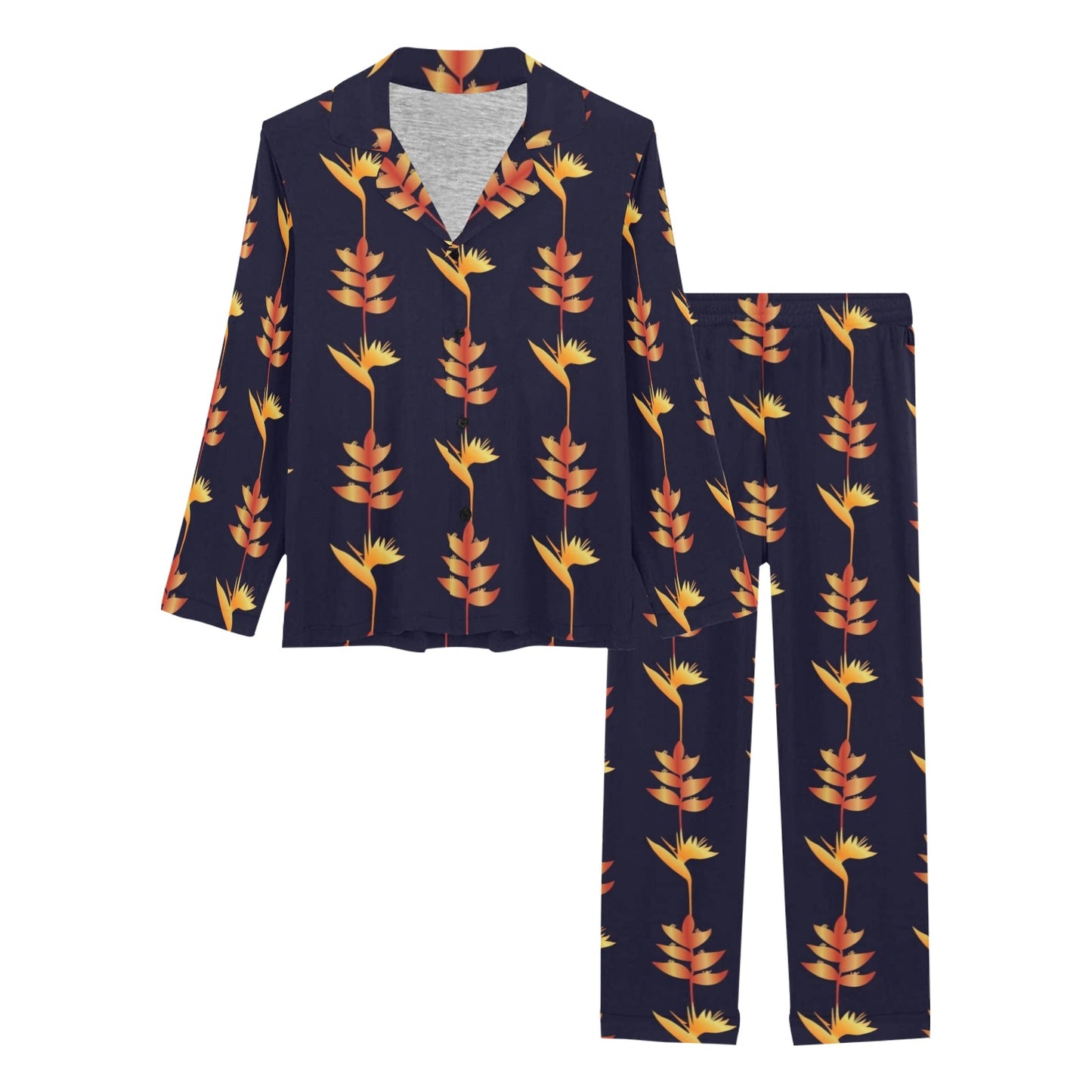 Heliconia Pattern Print Design HL06 Women's Long Pajama Set