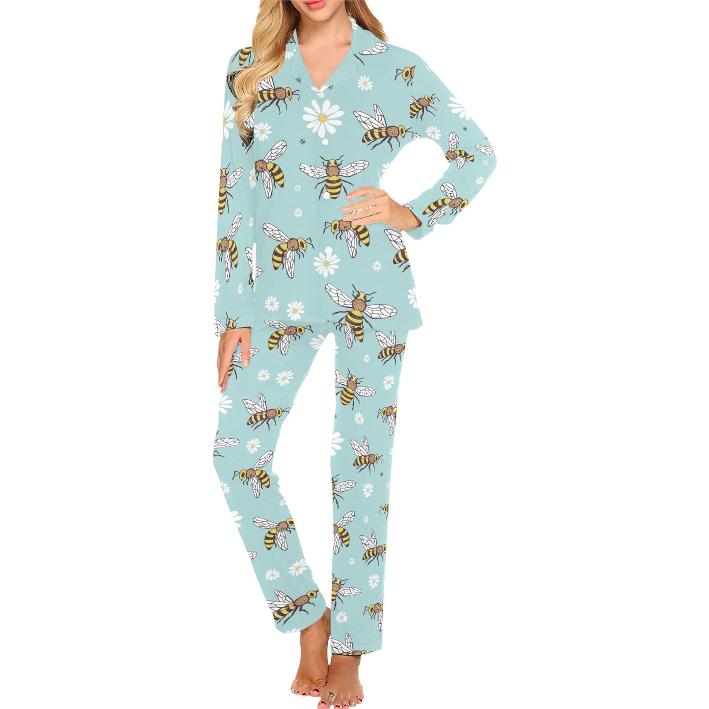 Bee Pattern Print Design BEE010 Women's Long Pajama Set