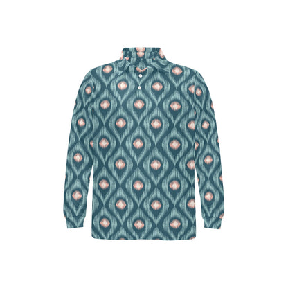 Ikat Print Design LKS402 Long Sleeve Polo Shirt For Men's