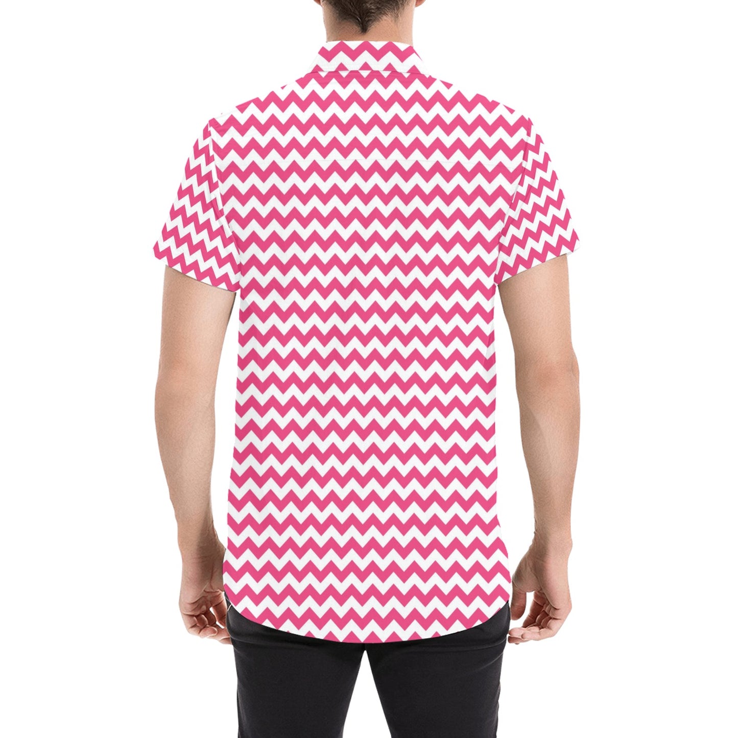 Chevron Print Design LKS402 Men Short Sleeve Button Up Shirt