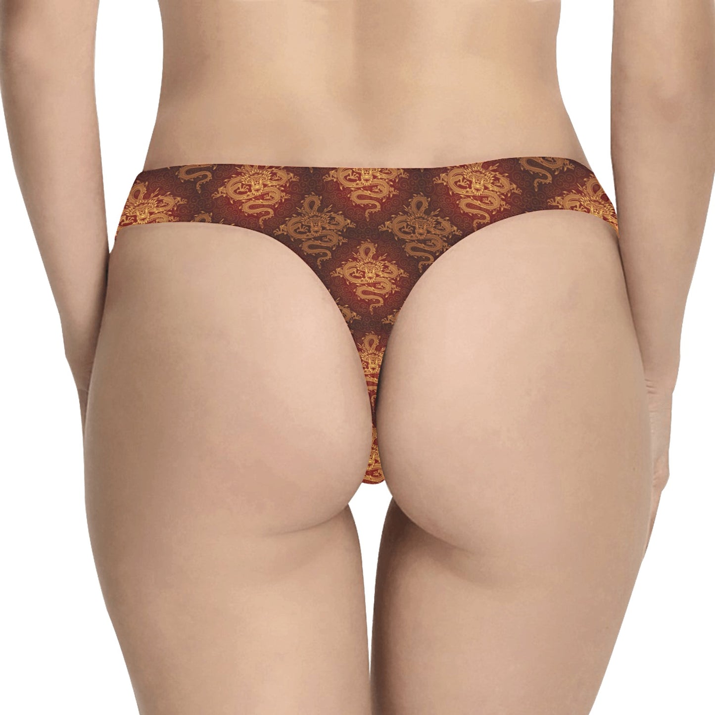 Chinese Dragons Gold Design Women's Thongs