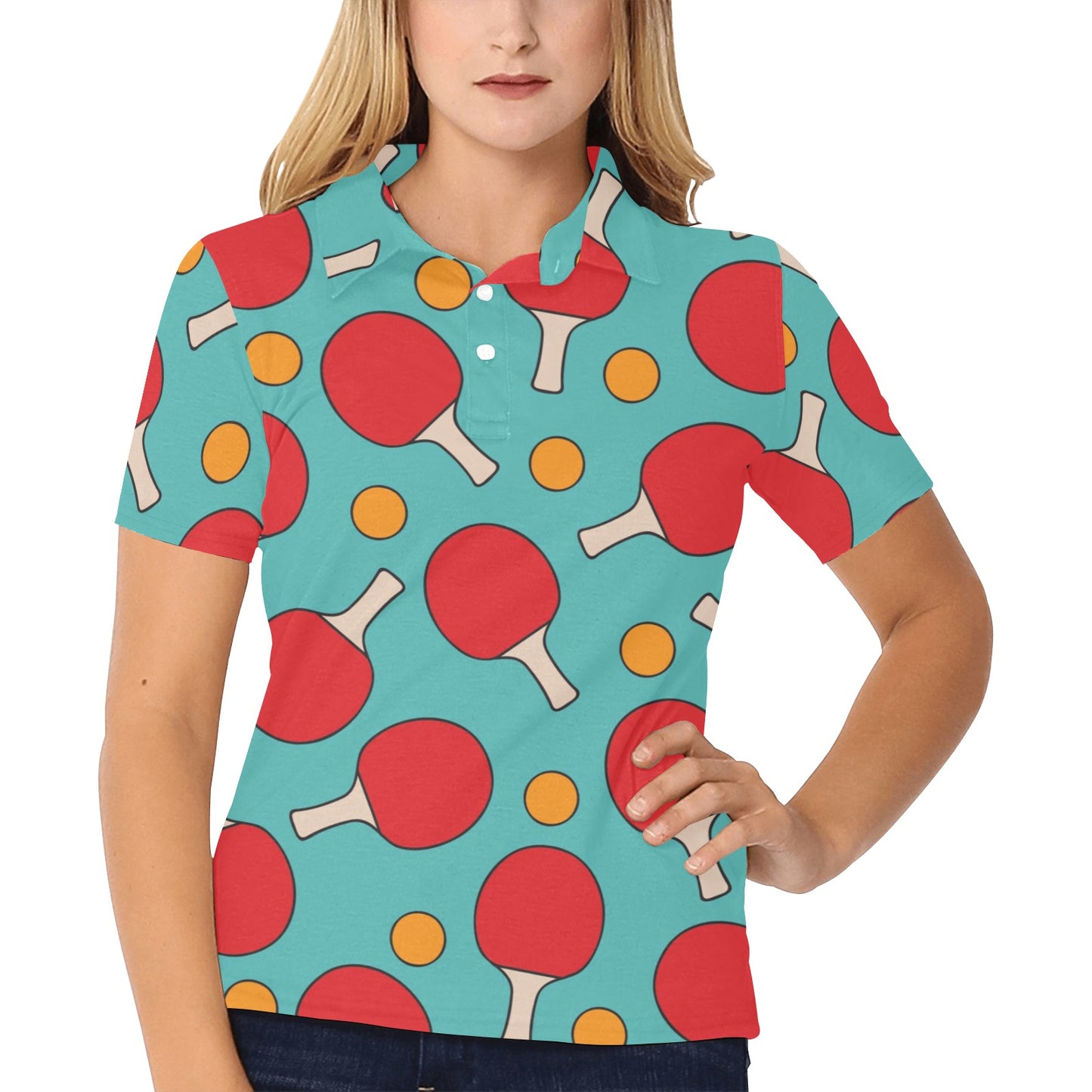 Ping Pong Pattern Print Design A01 Women's Polo Shirt