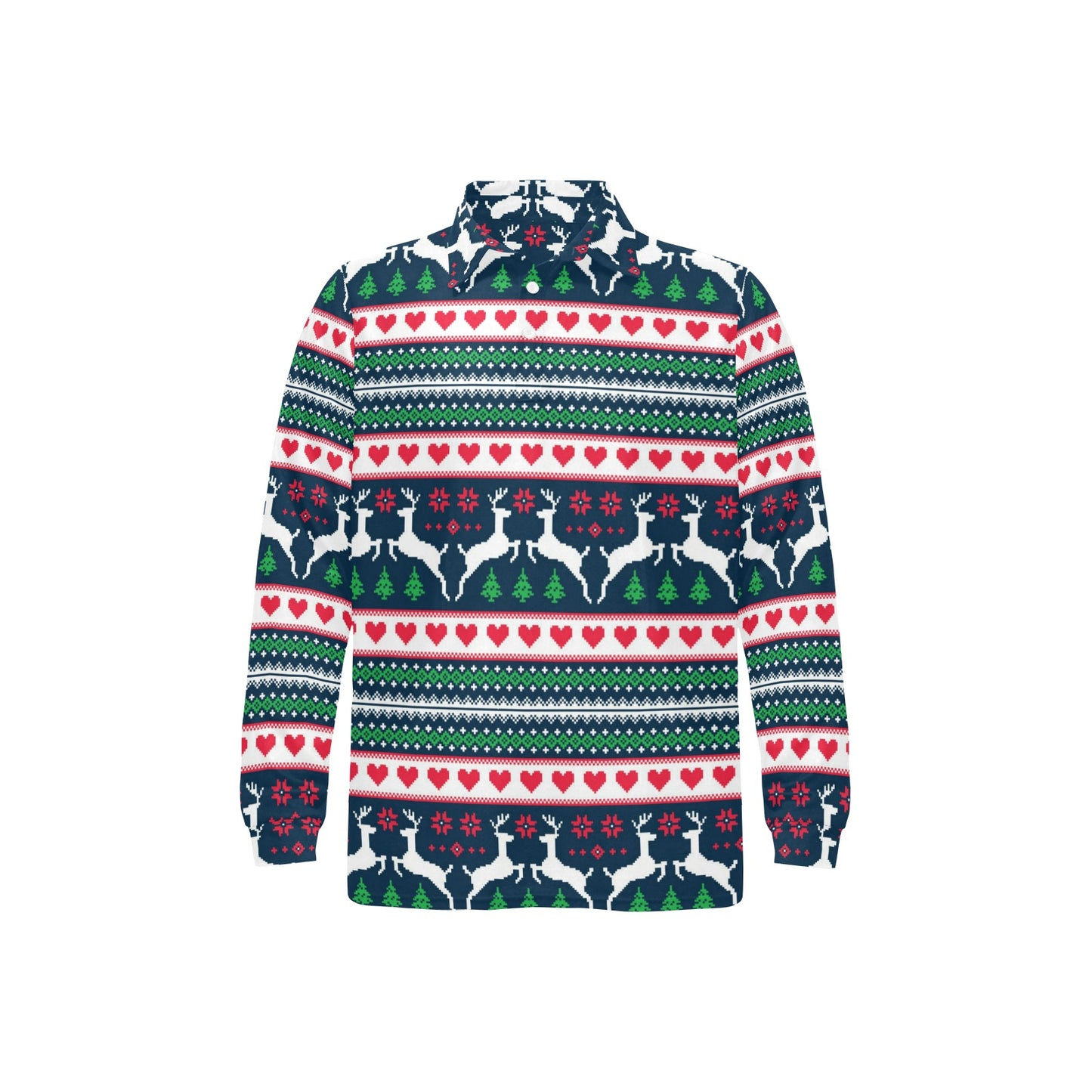 Reindeer Pattern Print Design 03 Long Sleeve Polo Shirt For Men's