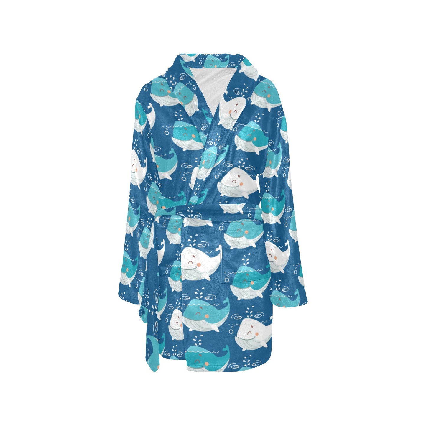 Blue Whale Pattern Print Design 01 Women's Fleece Robe
