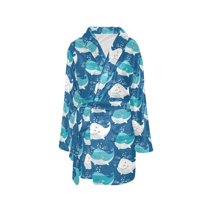 Blue Whale Pattern Print Design 01 Women's Fleece Robe