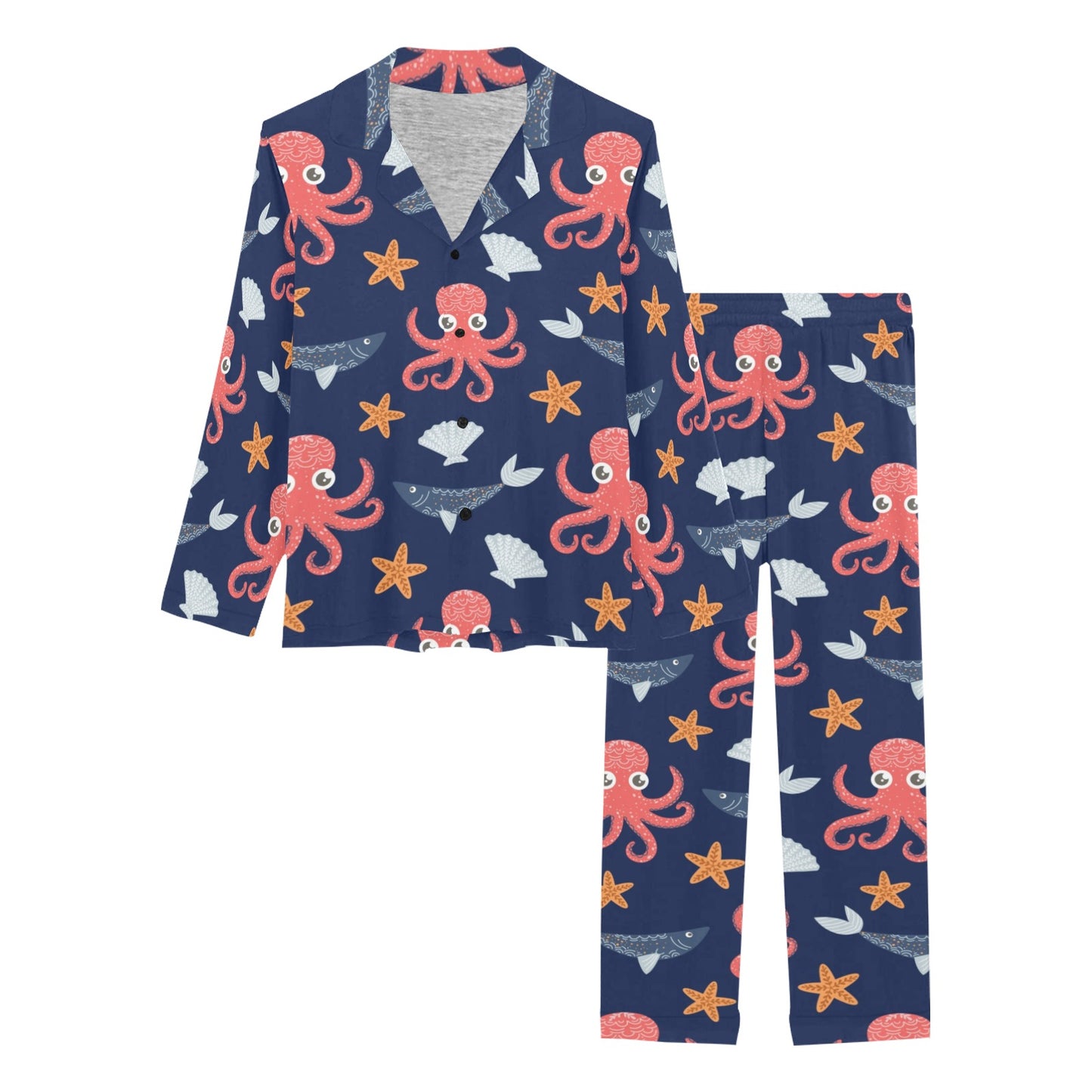 Octopus Pattern Print Design A04 Women's Long Pajama Set